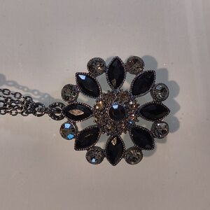 Avon Black and Silver Floral Necklace